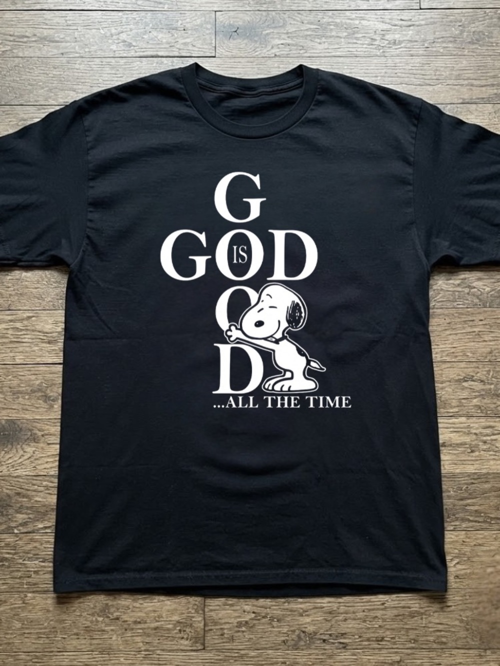God Is Good All The Time Snoopy Cross Faith Vintage Black T-Shirt